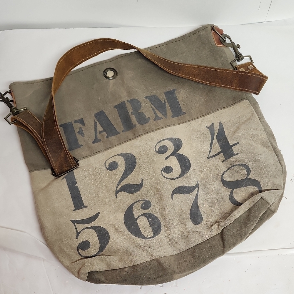 Distressed Canvas And Leather Farm Crossbody SaddleBag.  Farmers Market Garden